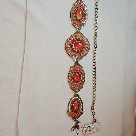 Chico's | NWT Women's Multi Avery Beaded Gold Chain Leather Belt Sz S/M - Picture 3 of 13